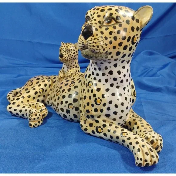 Vtg 19.5"  Ronzan Cheetah Leopard  Cat Cub Sculpture Statue Italy Cerami… - Picture 2 of 16